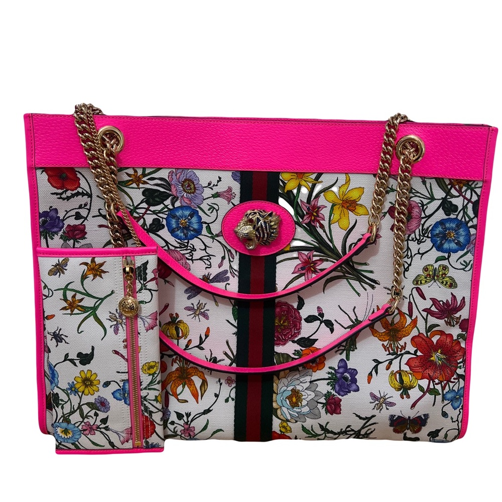 NEW stunning authentic Gucci Rajah canvas floral tote with removable pouch!